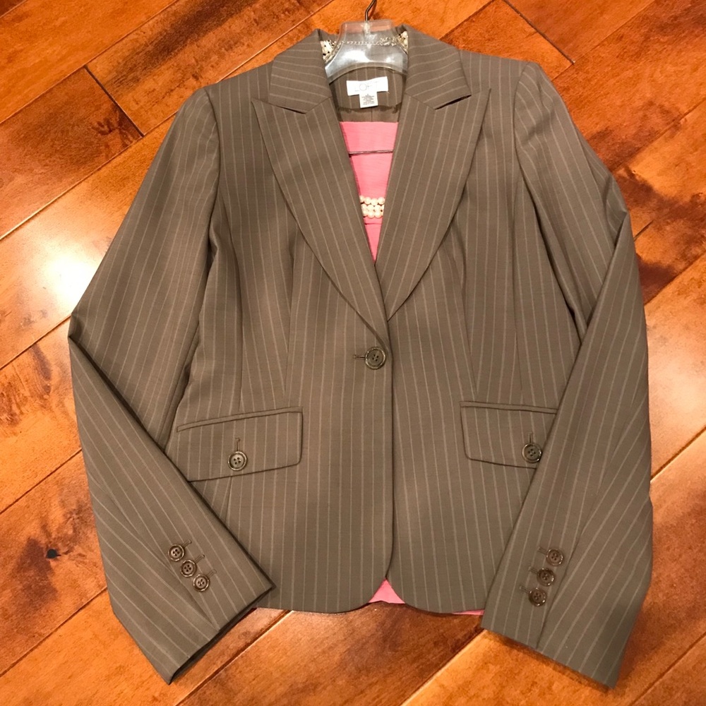 LOFT Tan Pin-striped Wool Blend Suit